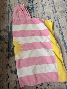 Pottery Barn Kids Pink, White & Yellow Striped Hooded Towel